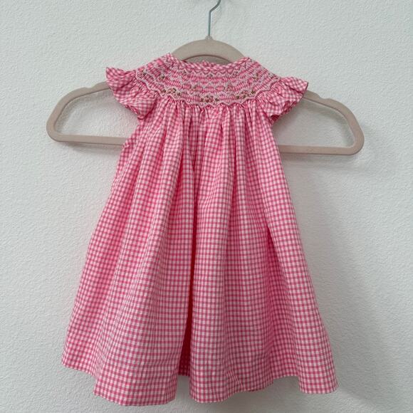 Luli & Me Pink Gingham Smocked Dress - Size 12 Months - Picture 1 of 8